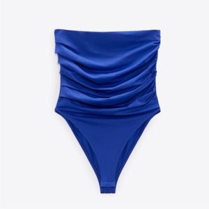 Zara Blue Strapless Bodysuit M NWT